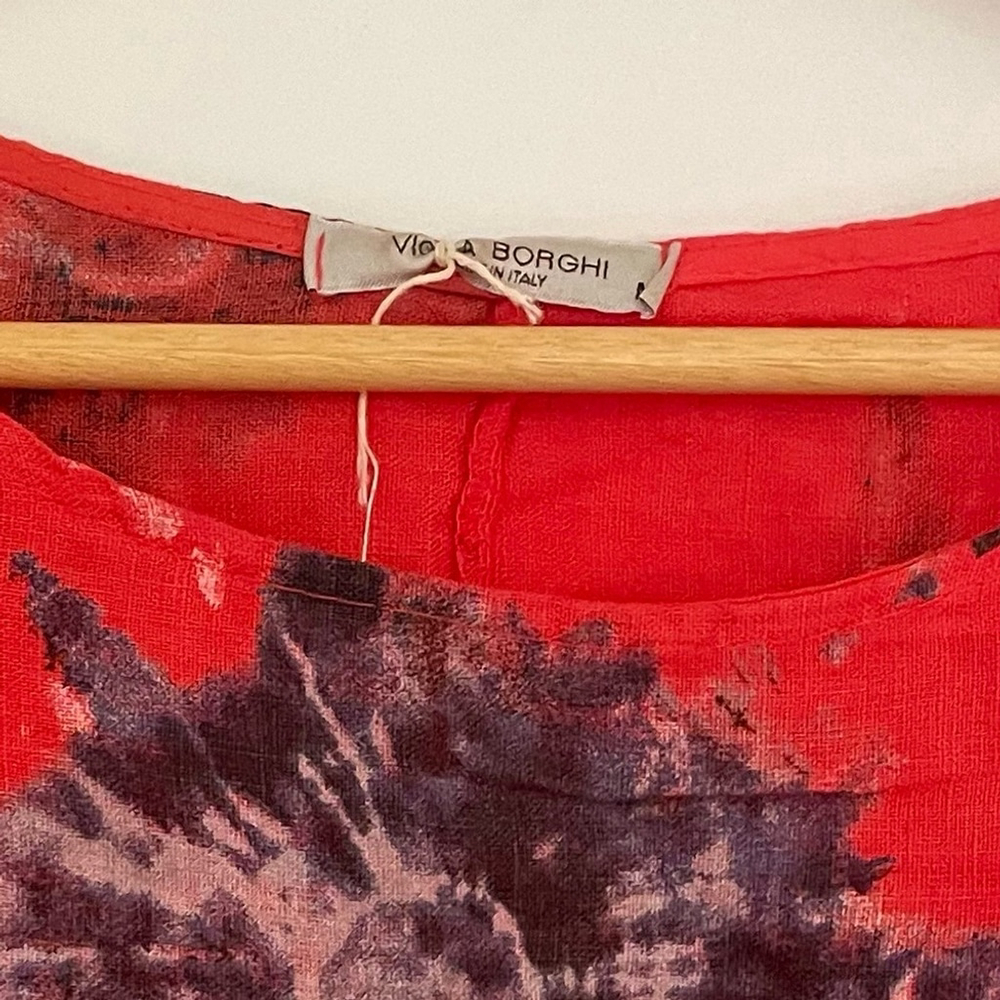 Viola Borghi Italian linen Tie-Dye Red and Black Top blouse medium - Picture 7 of 8
